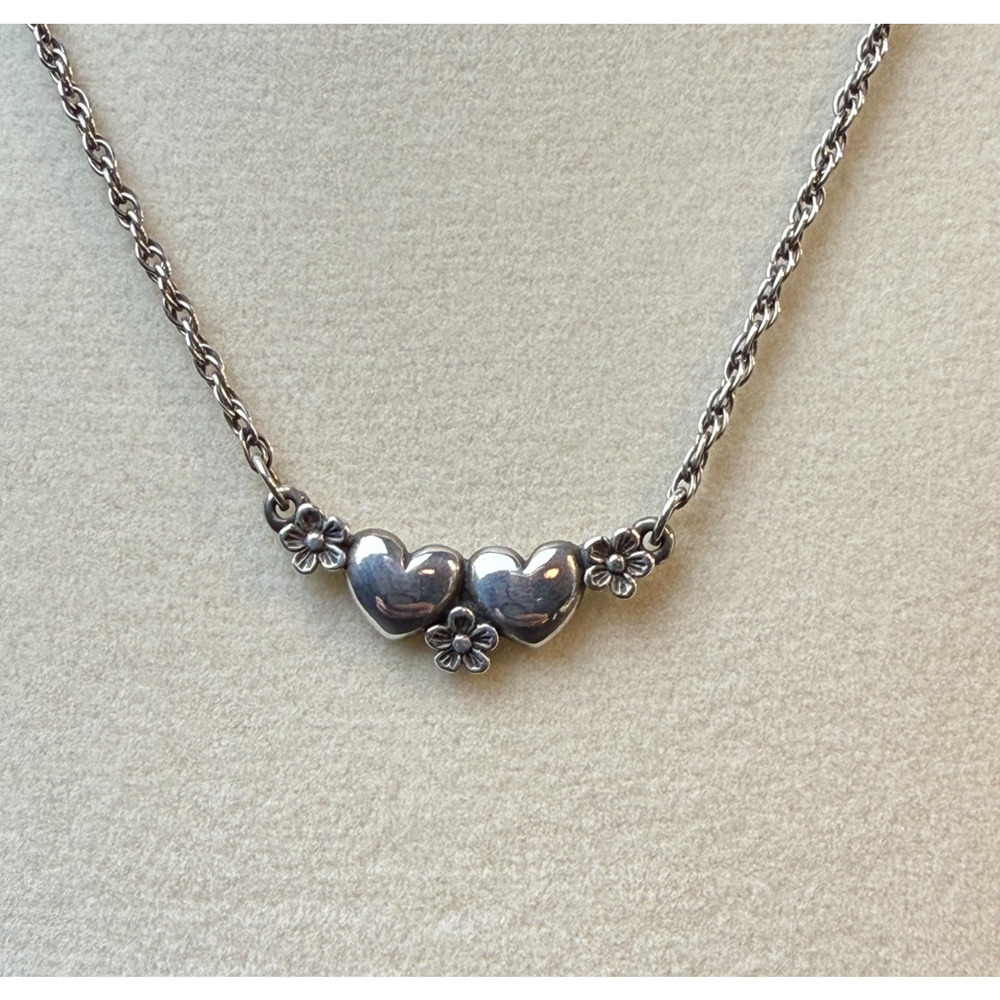 James Avery Flower and Heart Necklace 16" Sterling Silver Retired